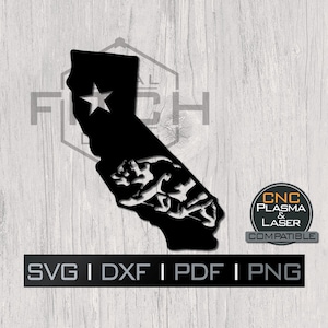 California Bear State Flag | DXF SVG plasma, laser, cnc file, Cricut, Silhouette, metal art, sticker, paper template