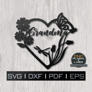 Nonna Cuore Fiori Butterfuly Dragonfly / DXF SVG plasma, laser, file cnc, Cricut, Silhouette, metal art, adesivo, modello di carta