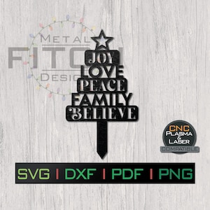 Joy Love Peace Family Believe Yard Stake / SVG DXF Descarga digital para pegatina, plasma, láser, madera, camisa, artesanía, silueta, cricut
