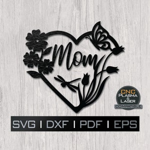 Moeder Hart Bloemen Boterachtige Libel | DXF SVG plasma, laser, cnc-bestand, Cricut, Silhouet, metalen kunst, sticker, papier sjabloon