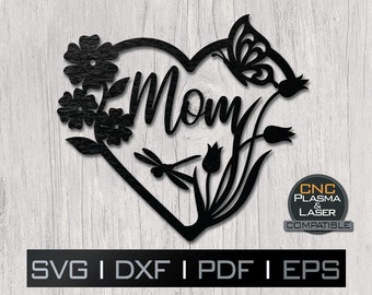 Mom Heart Flowers SVG | Butterfly Dragonfly Design (Digital Download)