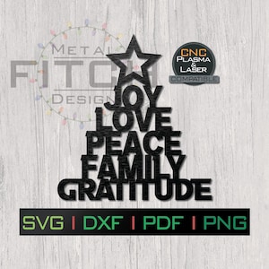 Joy Love Peace Familie Dankbaarheid | SVG DXF Digitale Download voor sticker, plasma, laser, hout, shirt, ambacht, silhouet, cricut