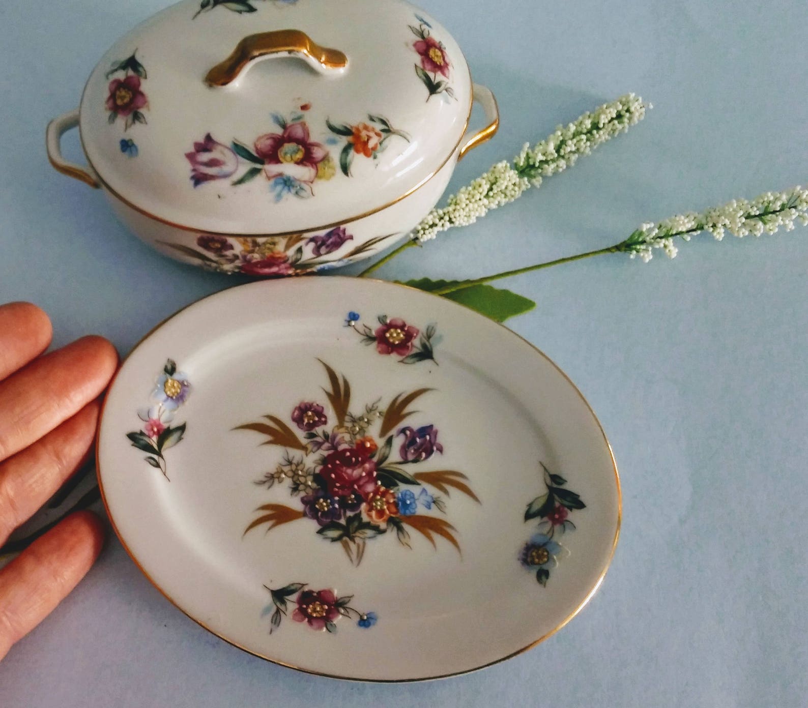 Vintage Oval China Ring Dish Set With Lid and Plate Pink and Etsy UK