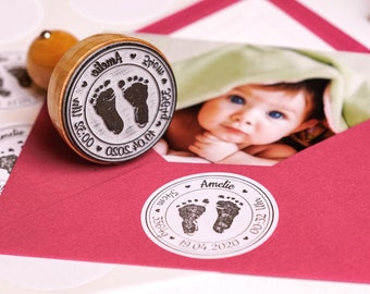 Baby stamp - personalized with original footprints and dates of birth