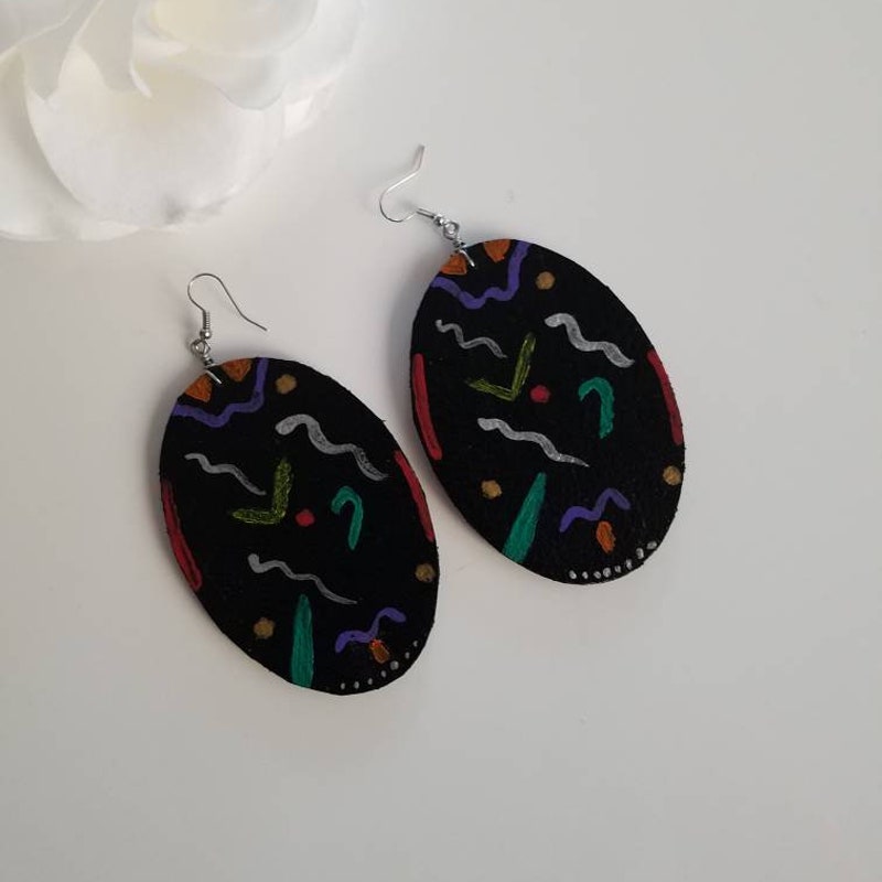 Long Painted Leather Earrings main image 1
