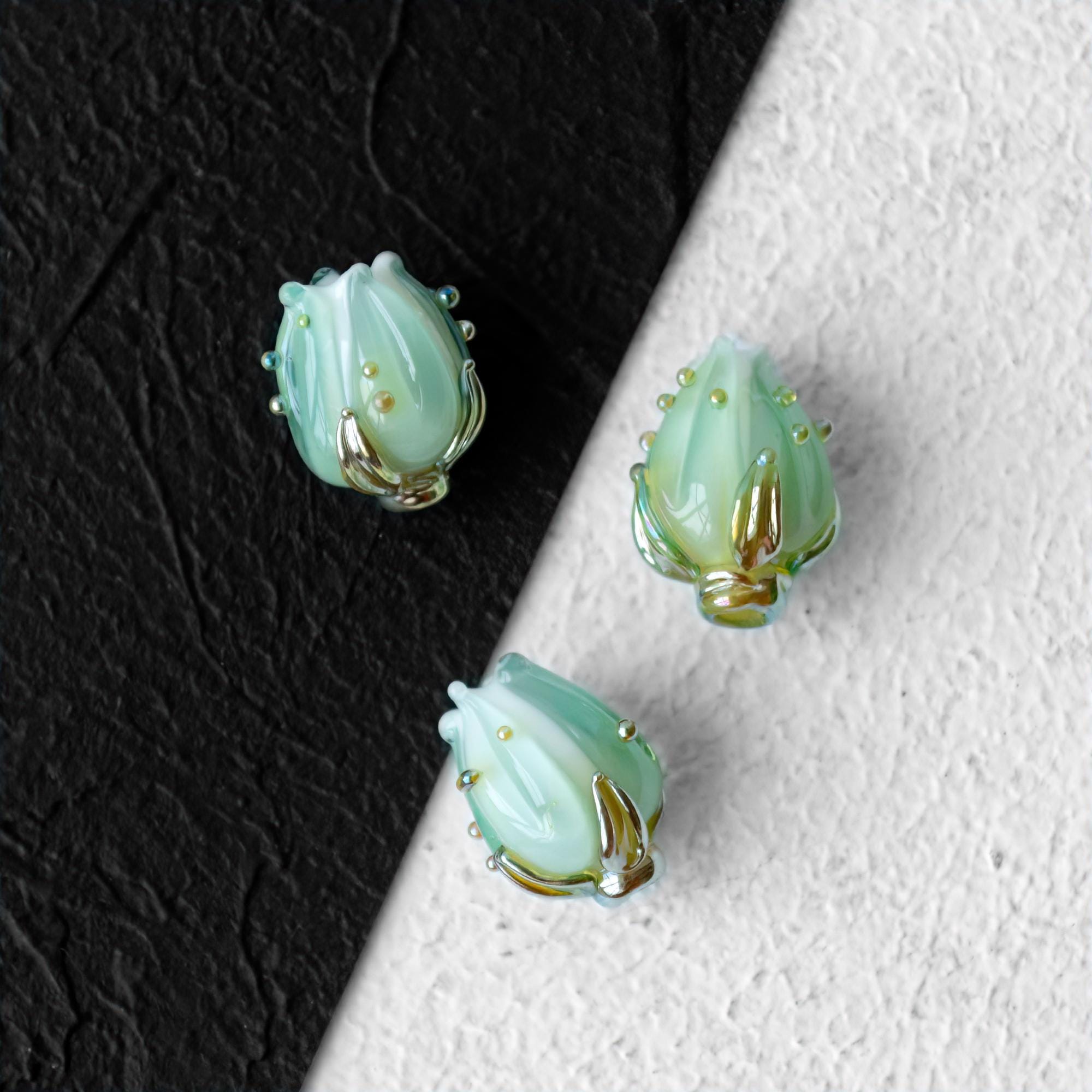 Boucles D'oreilles Pendantes Perles De Murano Vertes - Argent 925 - Création Unique