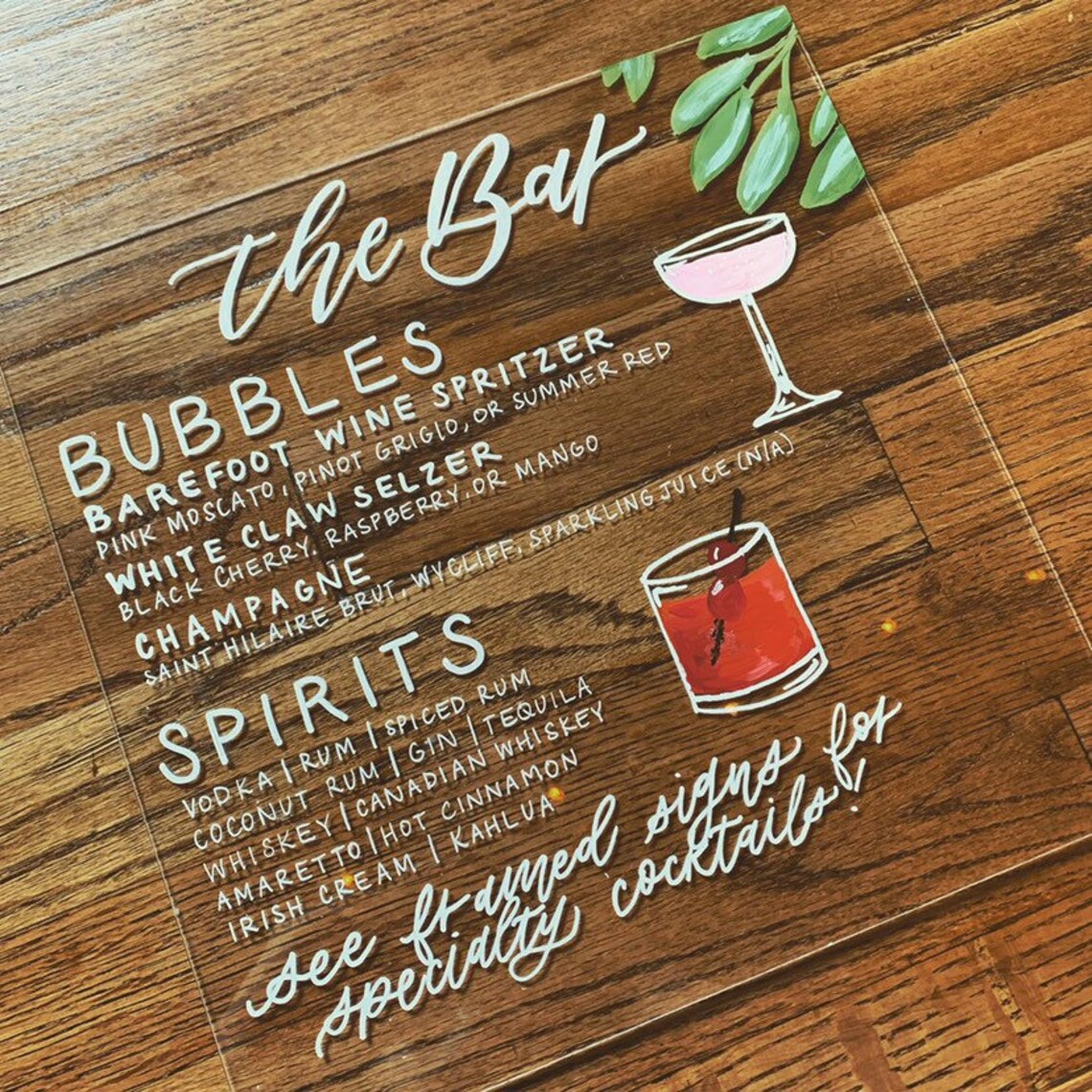Acrylic Table Top Bar Signage Wedding Bar Menu 12x12 Acrylic Sign Etsy