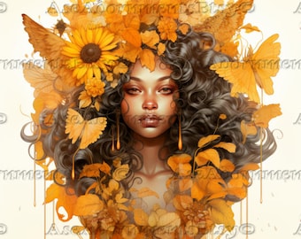 Oshun Honey Eyes Sunflower Black Orisha  Goddess | Vector Digital Clip Art |  PNG | Printable | Ifa, Santeria, Vodoun, Lukumi, Ocha, YTR