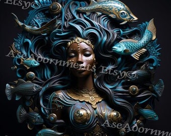 Yemaya Orisha Goddess Fish | Digital download Clip Art |  PNG | Printable |  Commercial use | Ifa, Santeria, Vodoun, Lukumi, Ocha, YTR