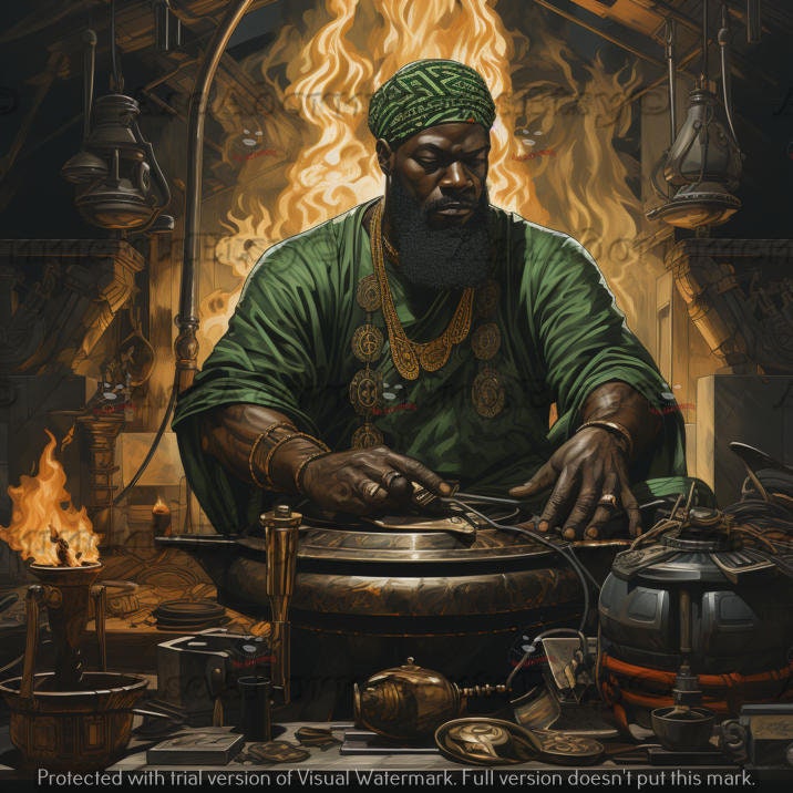 Ogun Orisha Black Deity Iron Digital Download Clip Art PNG Printable