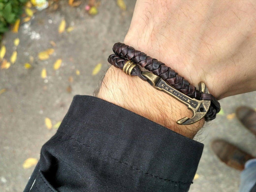 Anchor Bracelet Leather. Mens bracelet. Leather bracelet. | Etsy