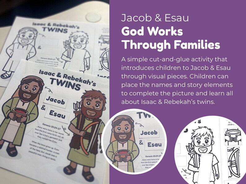 Jacob & Esau Bible Craft Printable | Cut and Glue Activity | Preschool ...