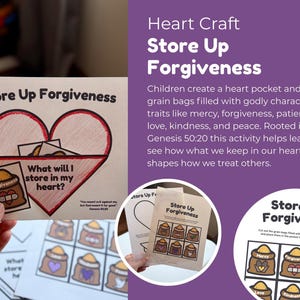 Bible Activity Printable Joseph Story Forgiveness Lesson Preschool Sunday School Craft Christian Kids Church Worksheet Heart Pocket Craft Character Building Mercy Kindness Teaching Genesis 50 20 Restoration Digital Download Children