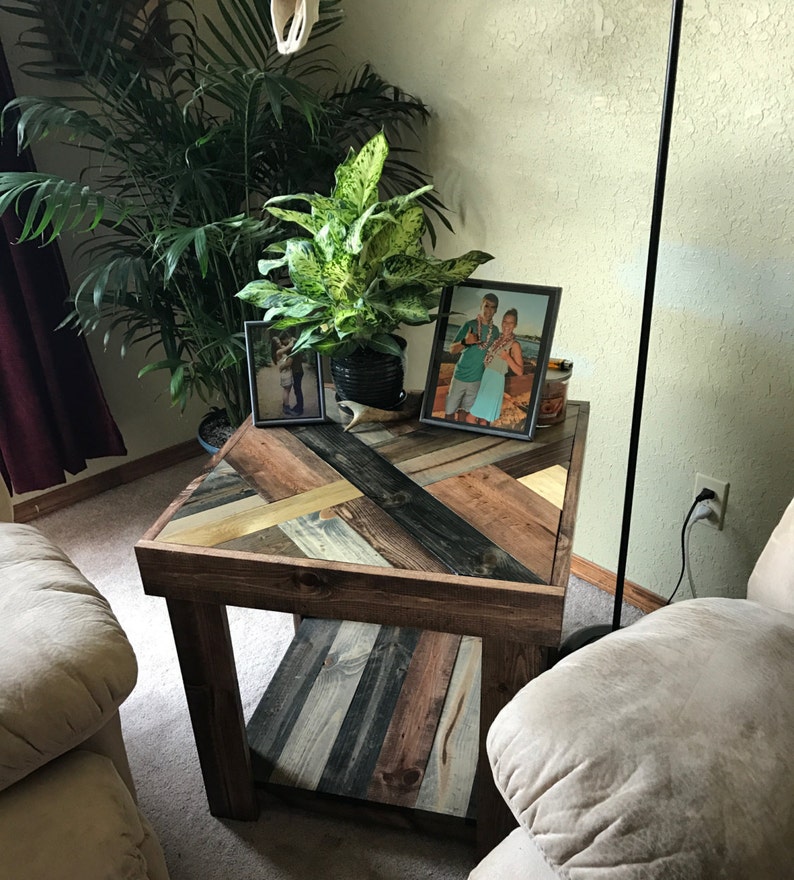 Rustic Herringbone Style Wood End Table Etsy