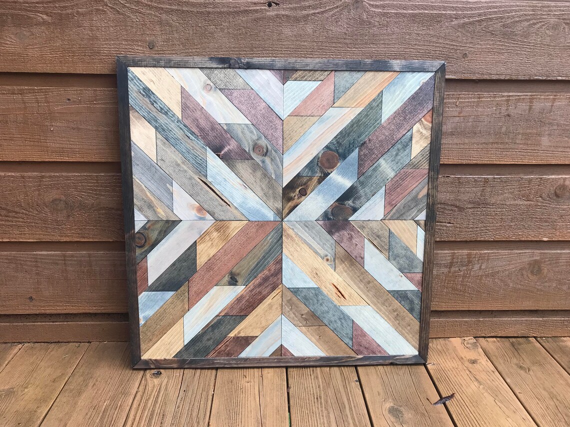 Rustic Modern Geometric Square Wood Wall Art Etsy