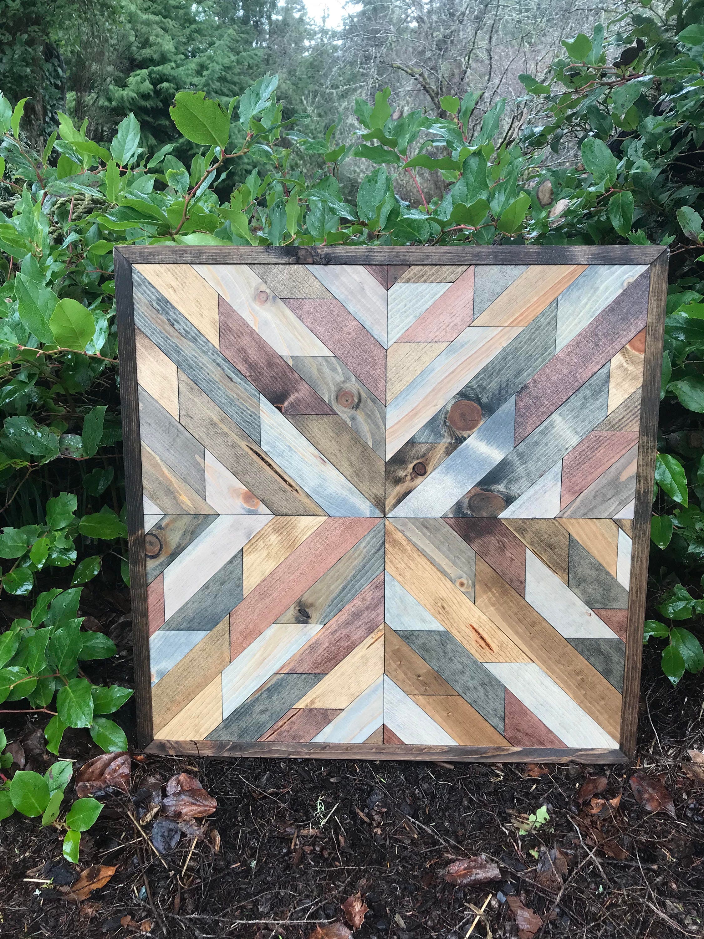 Rustic Modern Geometric Square Wood Wall Art Etsy