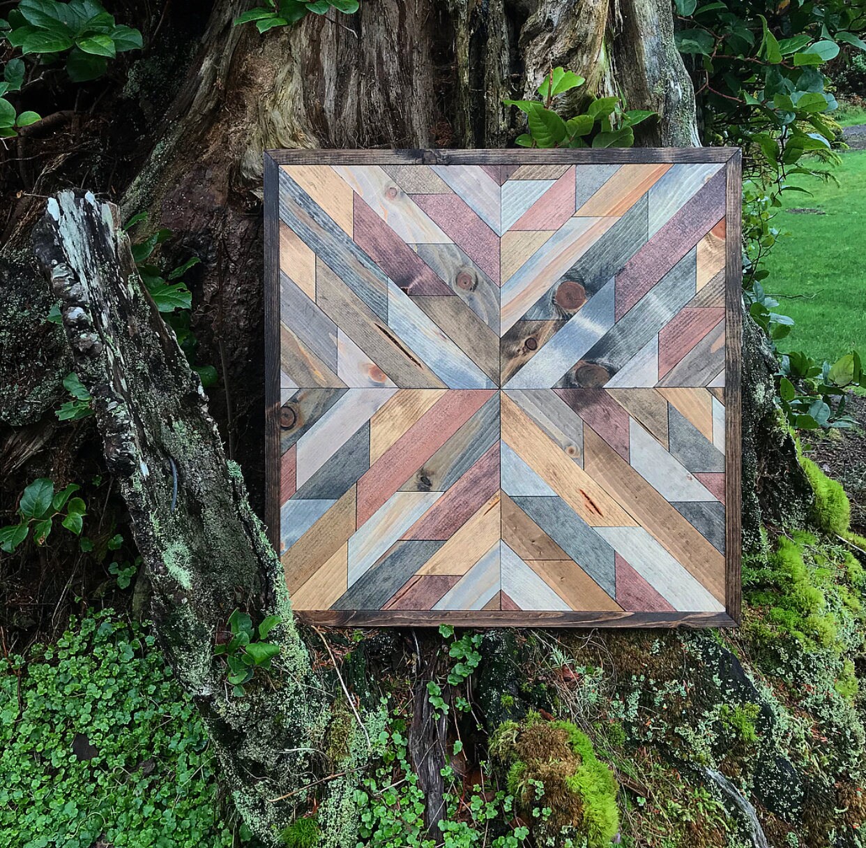 Rustic Modern Geometric Square Wood Wall Art Etsy
