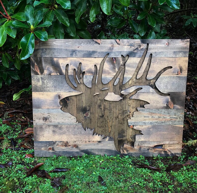 Rustic Elk Silhouette Wood Wall Art Large Etsy