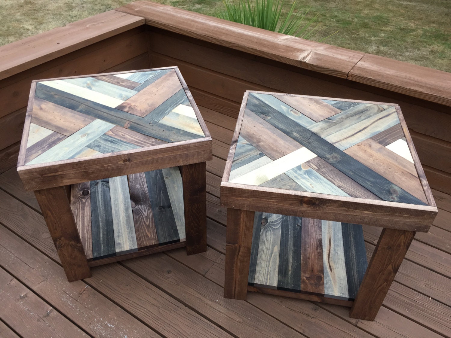 Rustic Herringbone Style Wood End Table Etsy