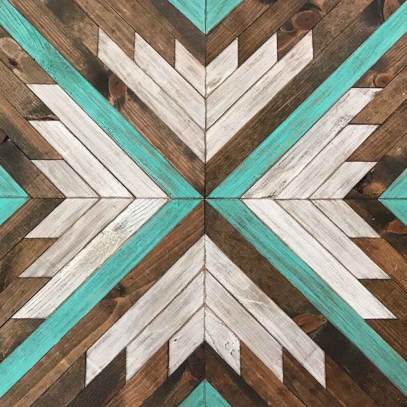 Turquoise Rustic Geometric Wall Art Square Etsy