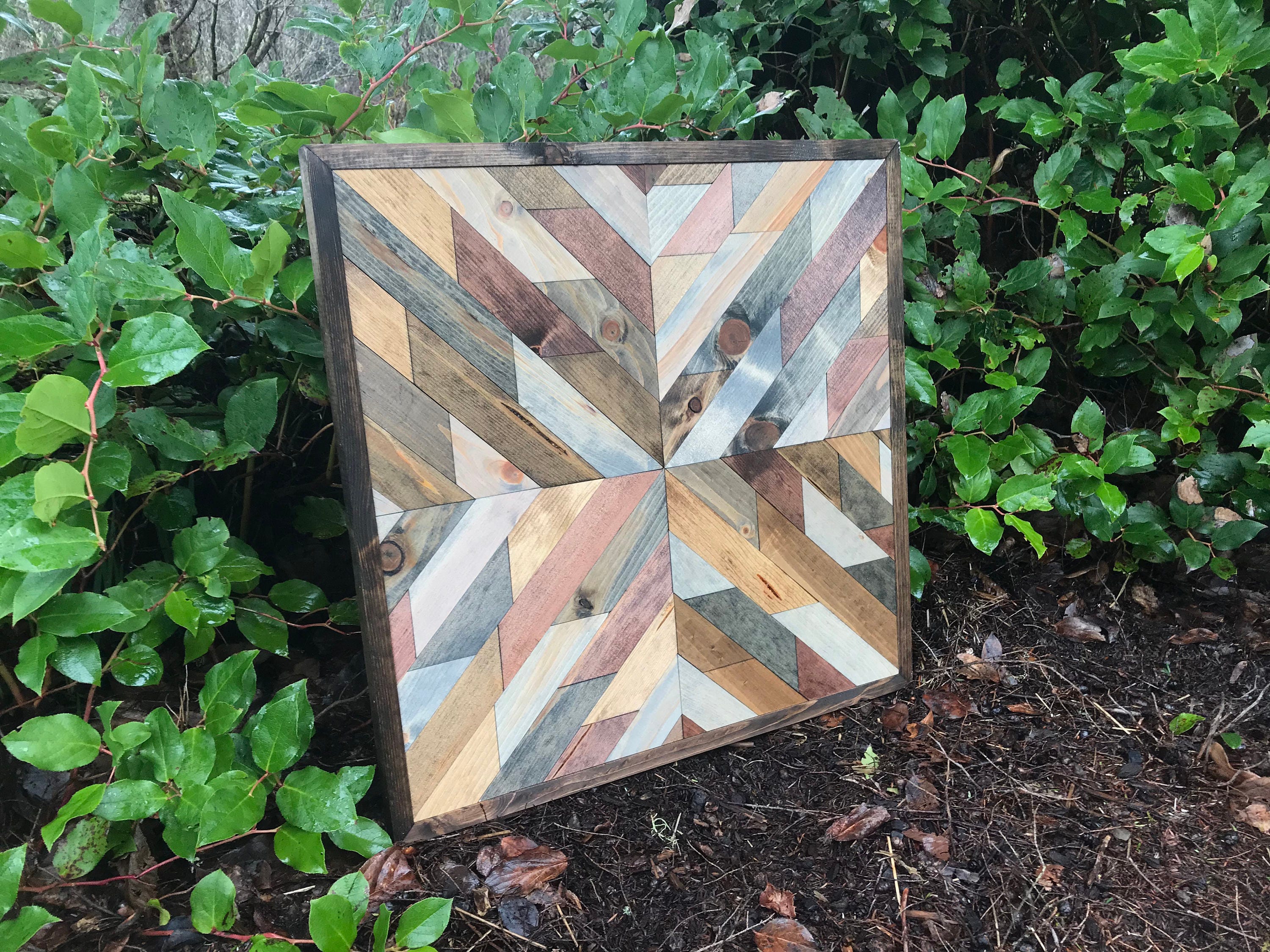 Rustic Modern Geometric Square Wood Wall Art Etsy