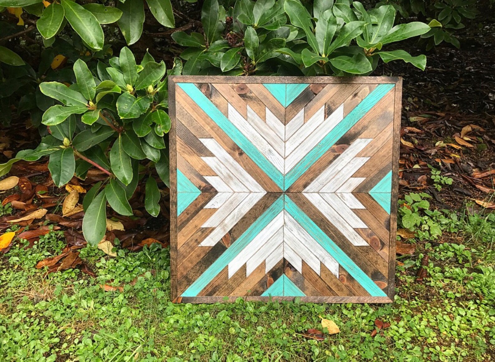 Turquoise Rustic Geometric Wall Art Square Etsy