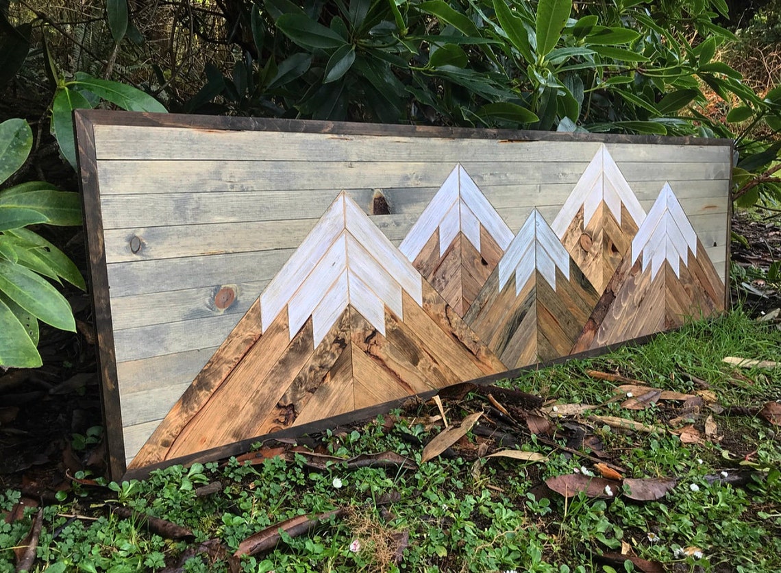 Square Five Rustic Mountain Range Wood Wall Art Etsy