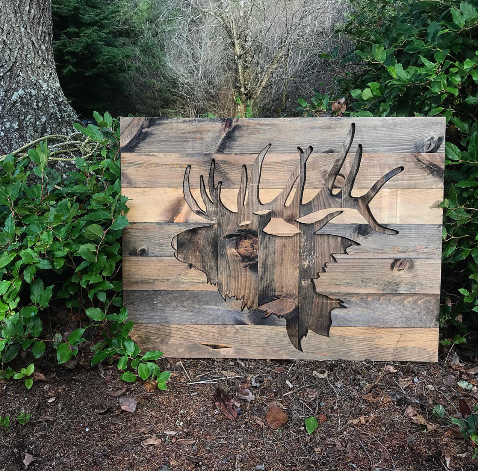 Rustic Elk Silhouette Wood Wall Art Large Etsy