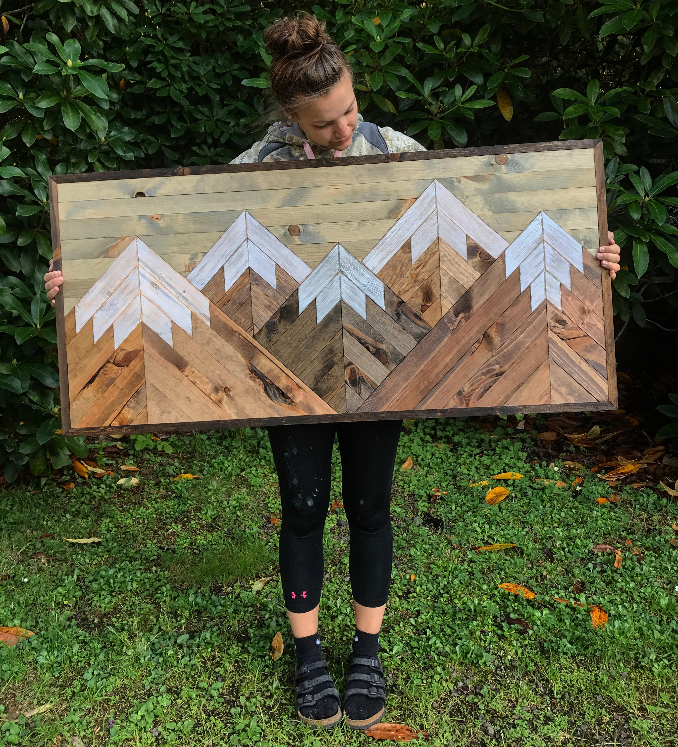 Large Five Rustic Wood Mountains Wall Art Etsy