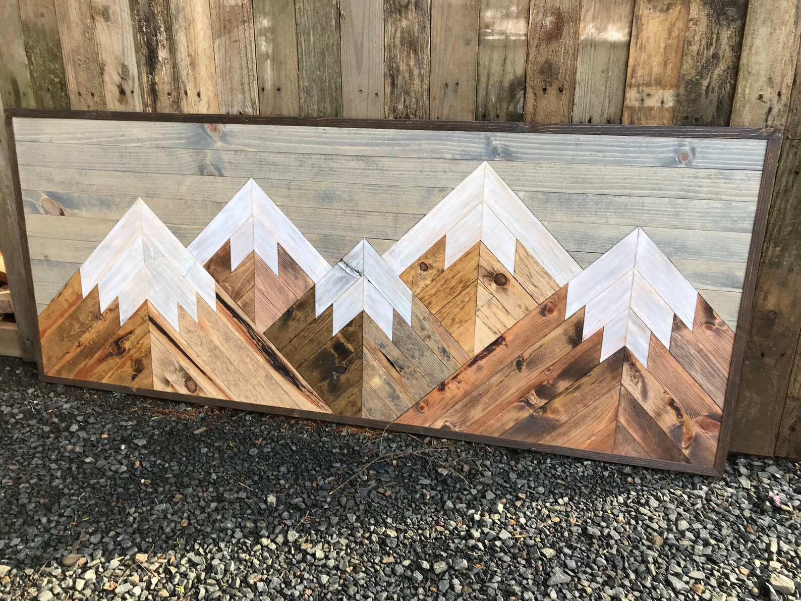 XXLarge Five Rustic Wood Mountain Wall Art Etsy