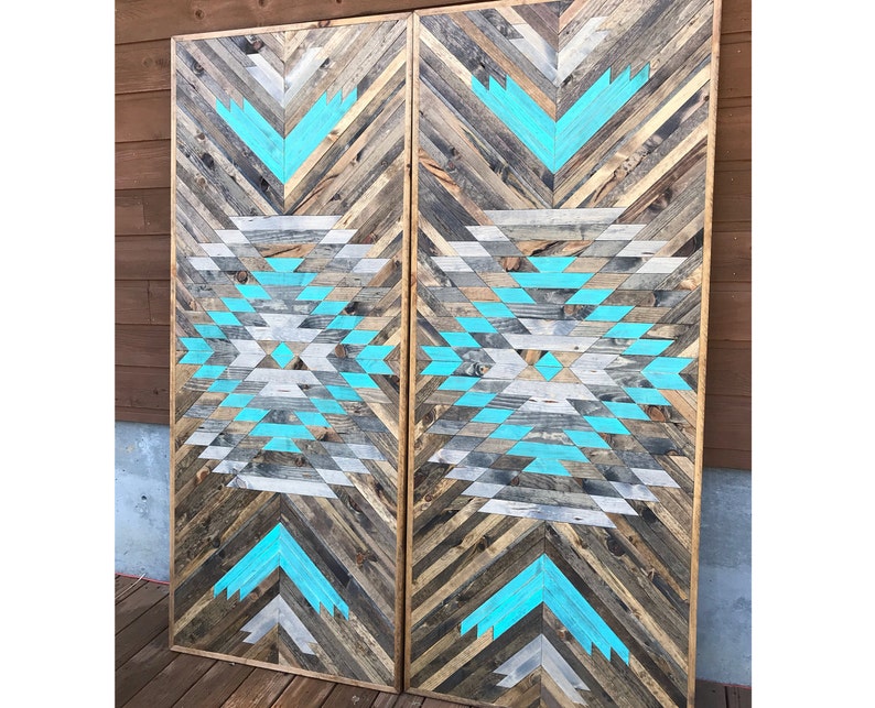 Turquoise Rustic Tribal Wood Wall Art Etsy