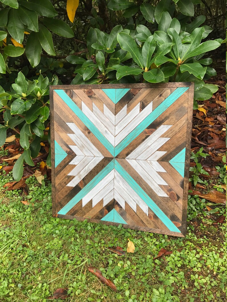 Turquoise Rustic Geometric Wall Art Square Etsy