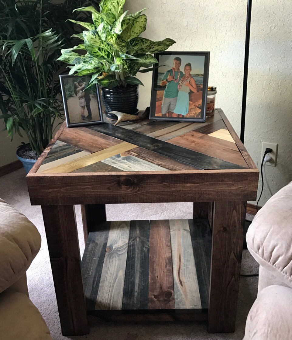 Rustic Herringbone Style Wood End Table Etsy