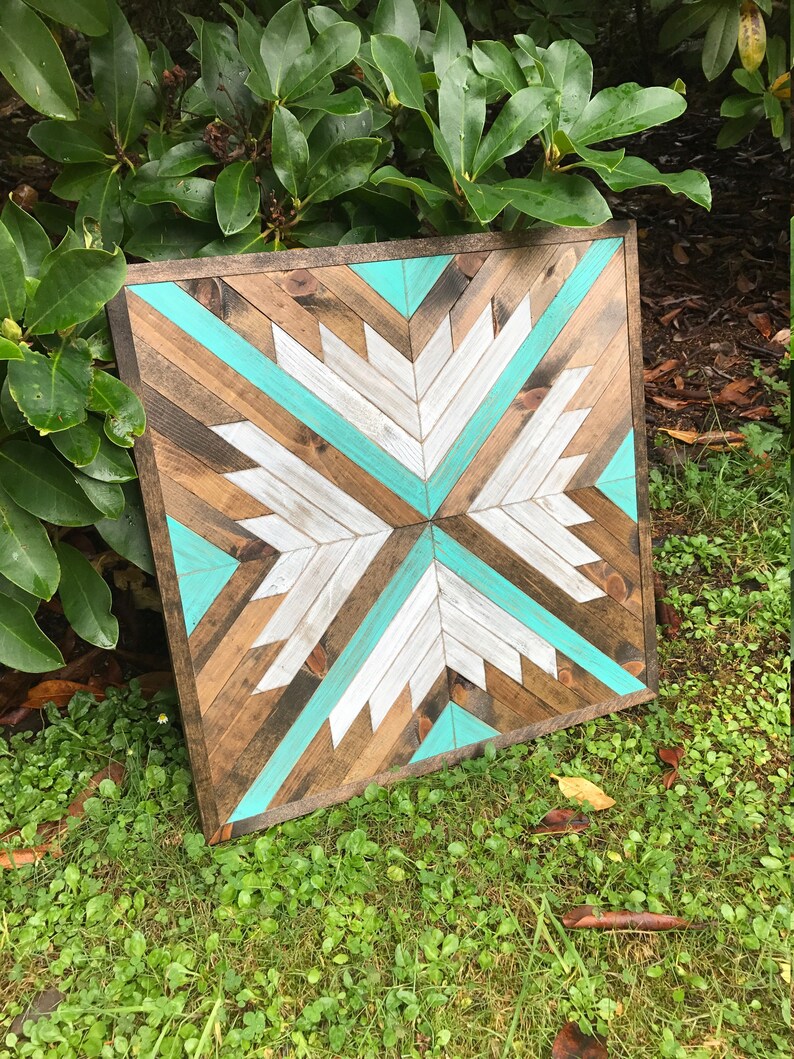 Turquoise Rustic Geometric Wall Art Square Etsy