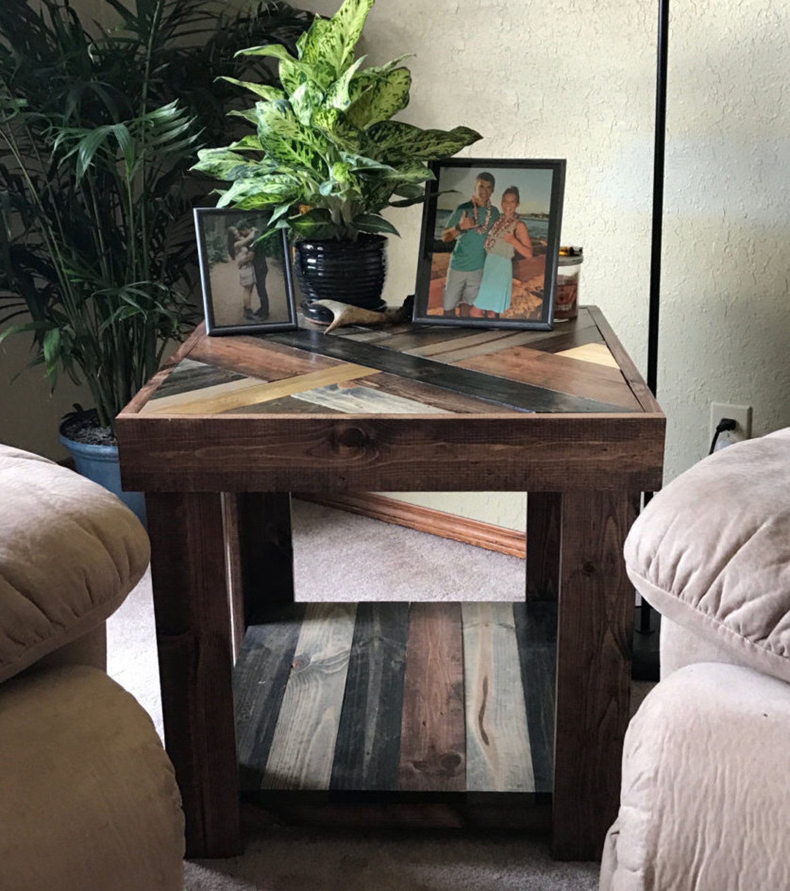 Rustic Herringbone Style Wood End Table Etsy