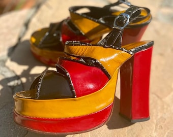 Vintage 70s patent leather disco platforms