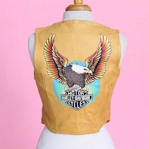 Vintage 70s Harley Davidson painted leather top