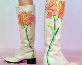 Vintage 60s flower painted gogo boots