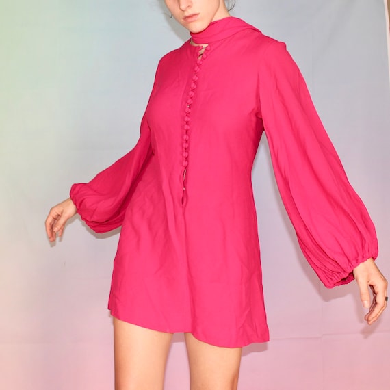 Vintage 60s hot pink balloon sleeve mini dress - image 8