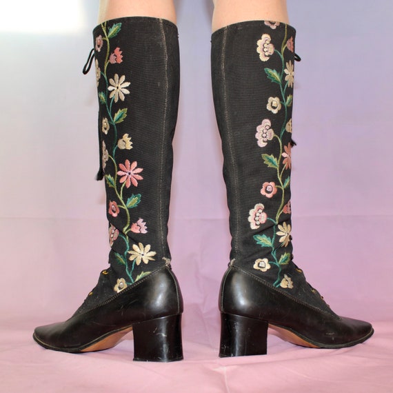 Vintage 60s lace up embroidered gogo boots - image 2