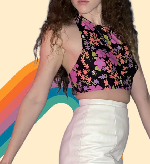 Vintage 70s flower power floral psychedelic halter