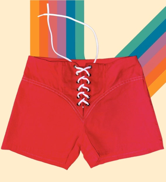 Vintage 1970’s red lace up denim hot pants