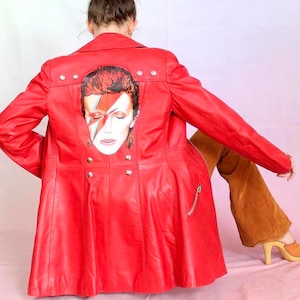 vintage 70s hand painted David Bowie red leather jacket