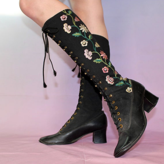 Vintage 60s lace up embroidered gogo boots - image 7