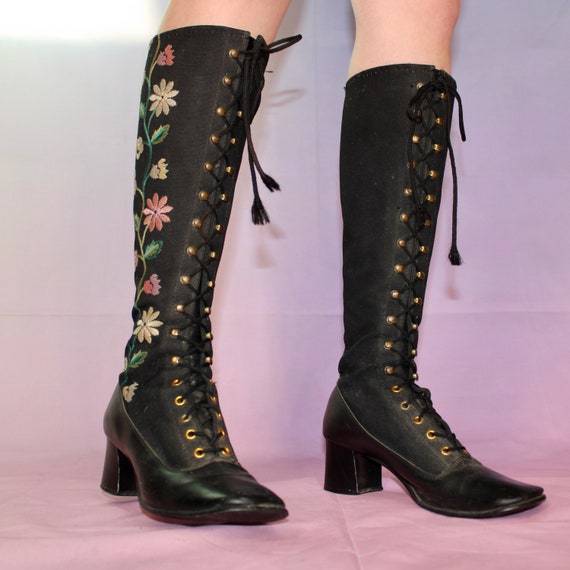 Vintage 60s lace up embroidered gogo boots - image 5