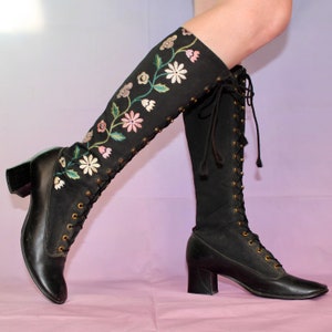 Vintage 60s lace up embroidered gogo boots