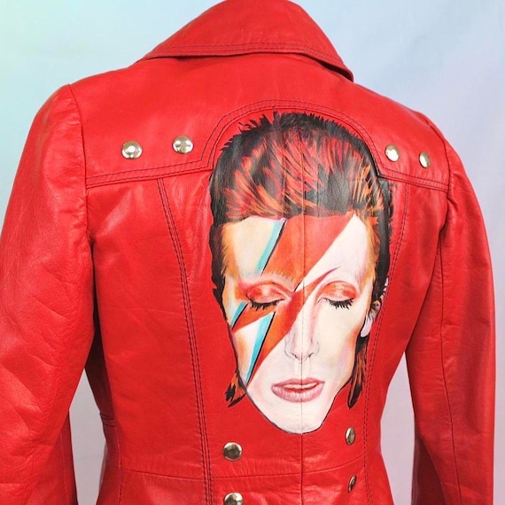 Vintage 70s Hand Painted David Bowie Red Leather Jacket - Etsy Norway