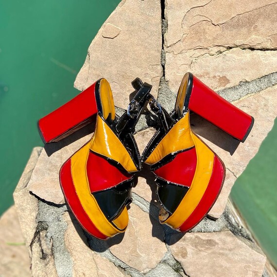 True vintage 1970s patent platform heels