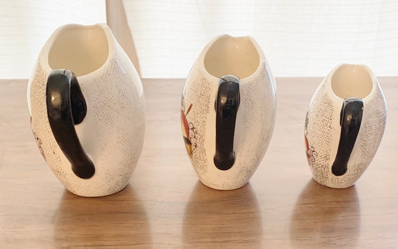Vintage Set of 3 Ceramic Pitcher Measuring Cups Decorated With a Fruit ...