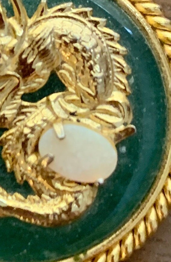 Vintage Jade Pendant Gold Tone Dragon with Opal E… - image 5